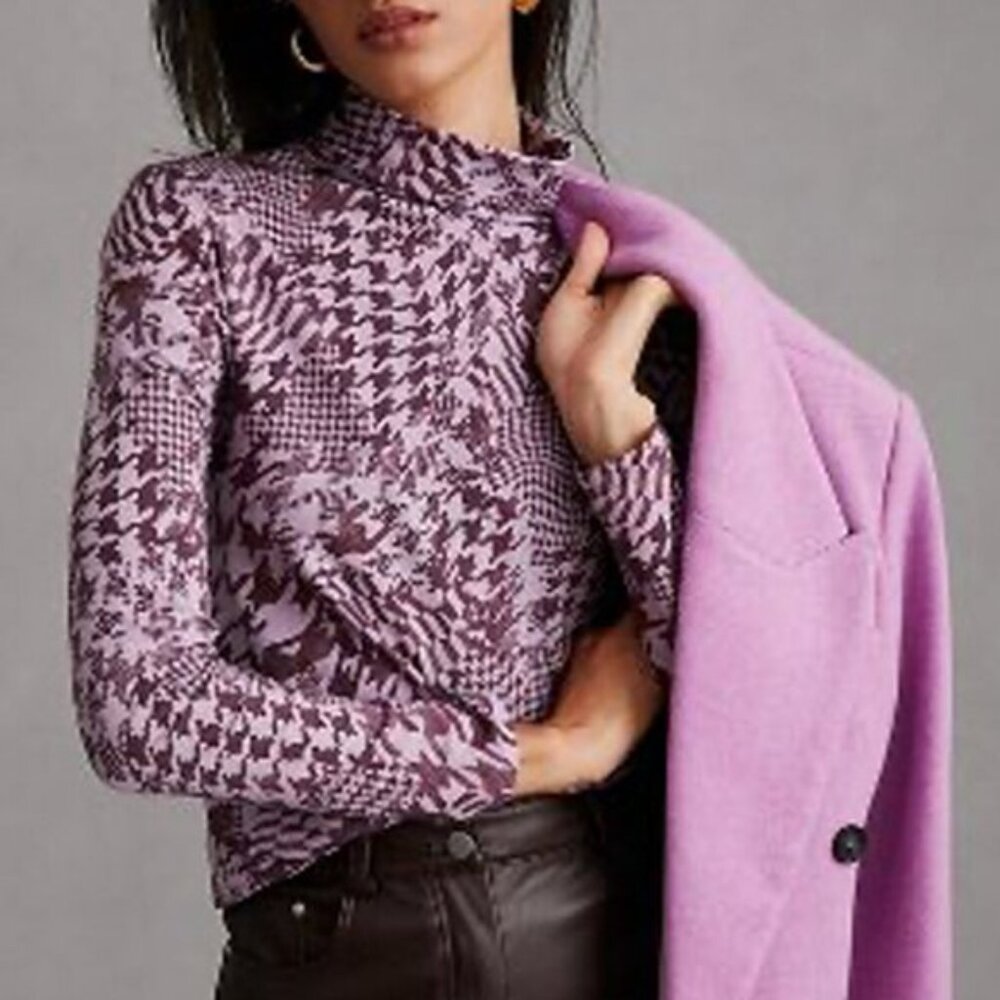 NWT Anthropologie Maeve Lilac Purple Print Turtleneck Sz M